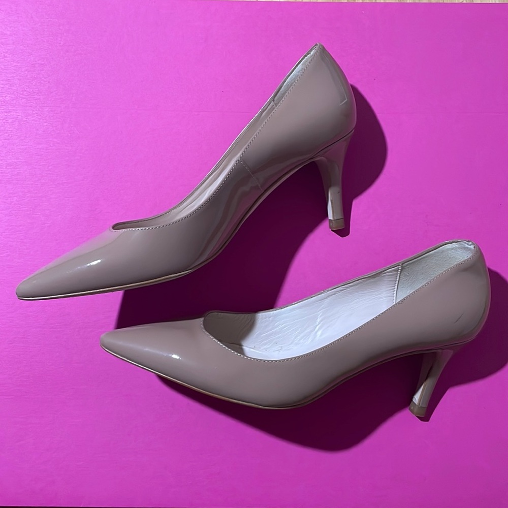 NEW Minelli Spanish m gemi heels patent beige camuto leather margaux classic